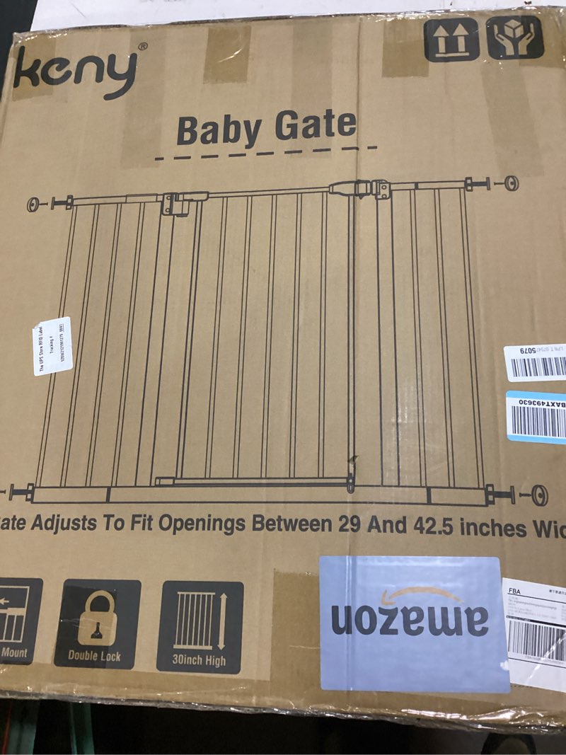 Condition photo showing Good Condition for keny 29"-42.5" baby gate for stairs, auto close safety dog gate, pressure mounted easy walk through pet gate for doorways, durable stair gate, 30" tall, white white 29-42.5"wide, 30"tall