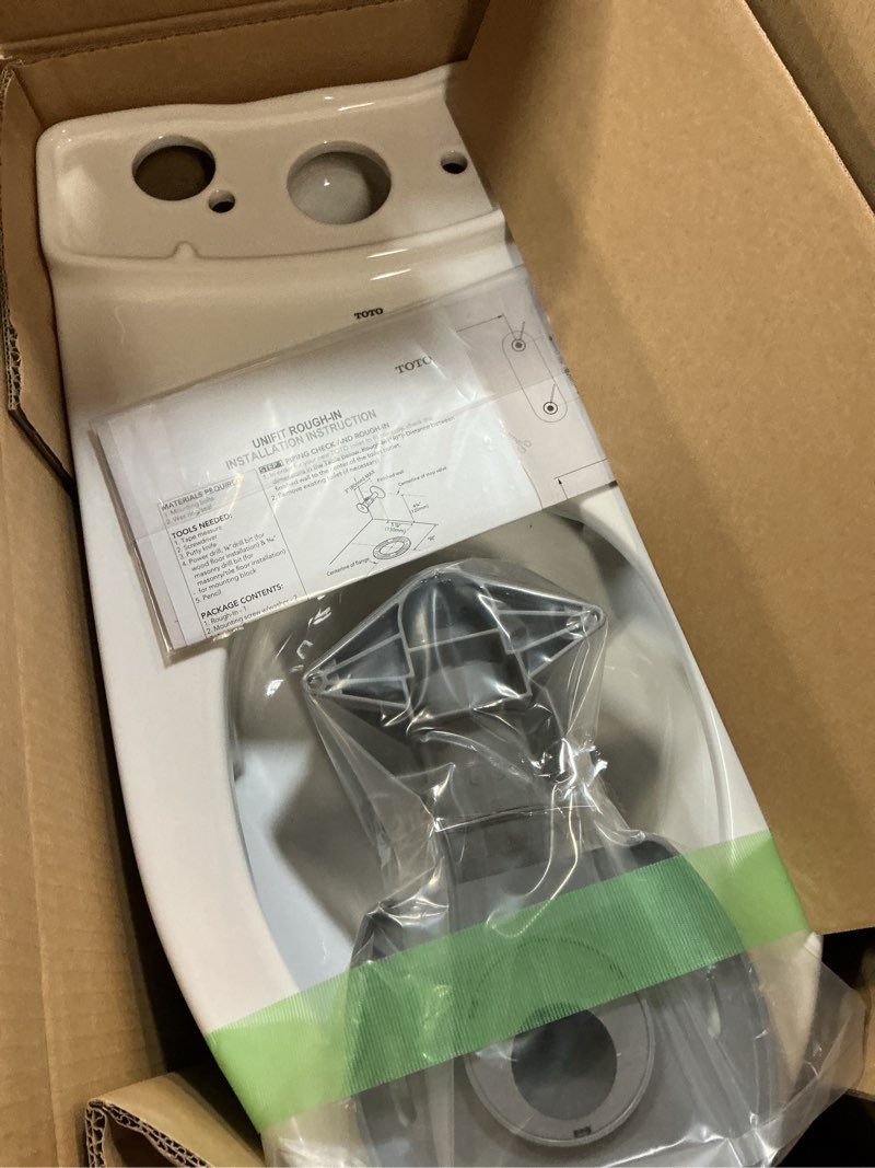 Condition photo showing As Is for (missing tank) aquia iv 2-piece 0.9/1.28 gpf dual flush elongated ada comfort height toilet in cotton white, softclose seat included