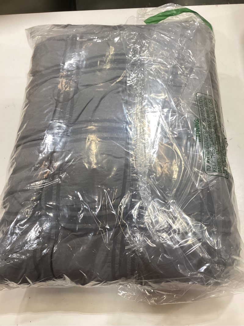Condition photo showing New/Like New for cozy bliss cooling comforter seersucker plaid king size, q-max 0.45 lightweight cooling blanket, breathable silk smooth summer bedding quilt for hot sleepers night sweats dark grey grey king xl(106"×90")