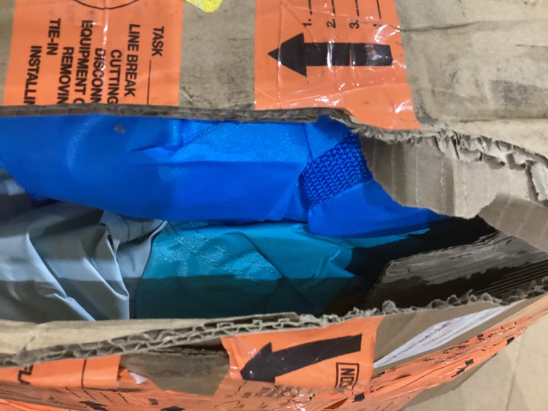 Condition photo showing As Is for wellfuntime inflatable water double slides park with blower, bouncy castle with rainbow water curtain, with shooting and rock climbing