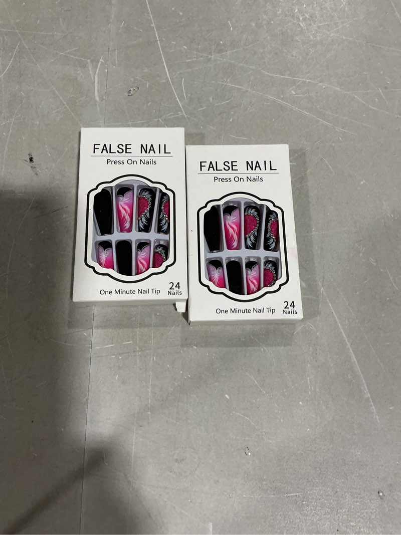 Condition photo showing New/Like New for 2 packs , similar to stock photo) Press On Nails Extra Long Coffin Palm Tree Crescent Colorful Gradient Fake Nails Acrylic False Nail Tips Kit Glue on Nails for Women