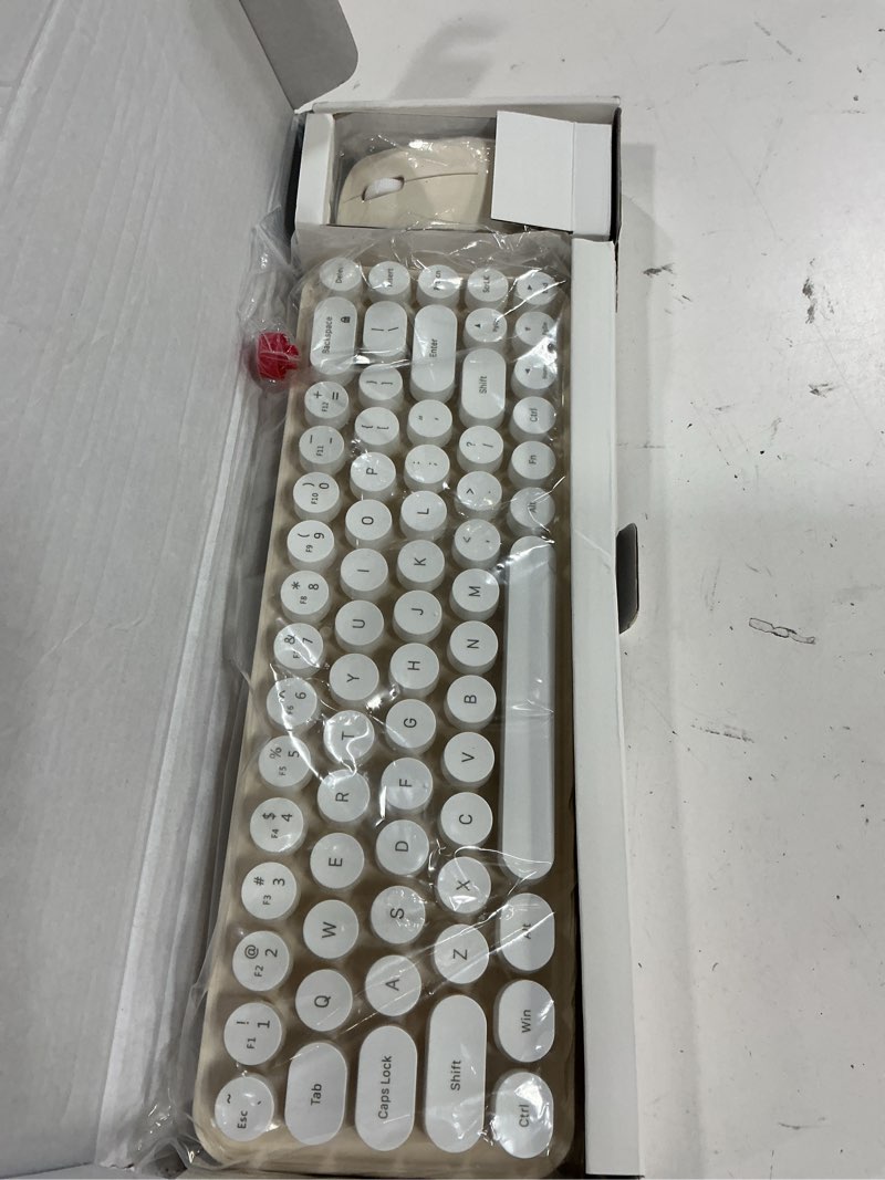 Condition photo showing New/Like New for i68 wireless keyboard and mouse combo, retro typewriter style keyboard with round keycaps, 2.4ghz connection with computer pc desktops laptop windowsxp/7/8/10 (yellow)