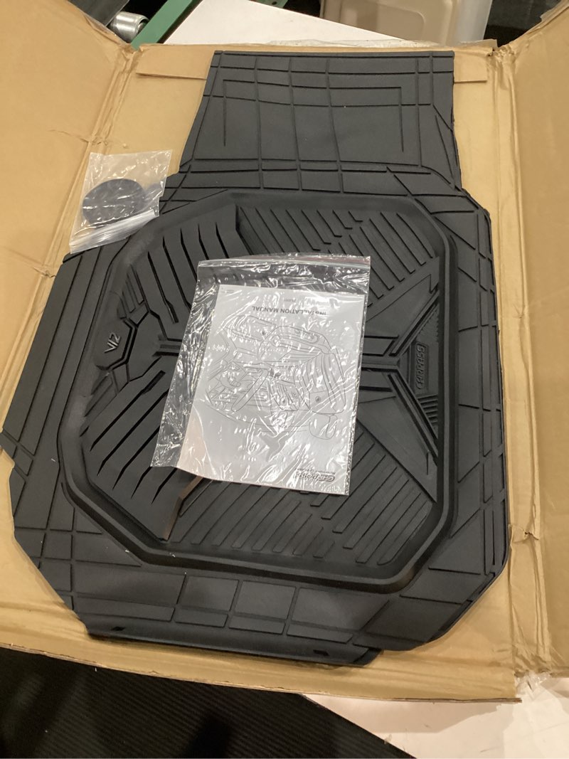 Condition photo showing As Is for car pass heavy duty rubber rear car mat, deep-dish odorless car floor mats all weather, universal trim-to-fit for suvs trucks sedans, waterproof anti-slip, black rear only black