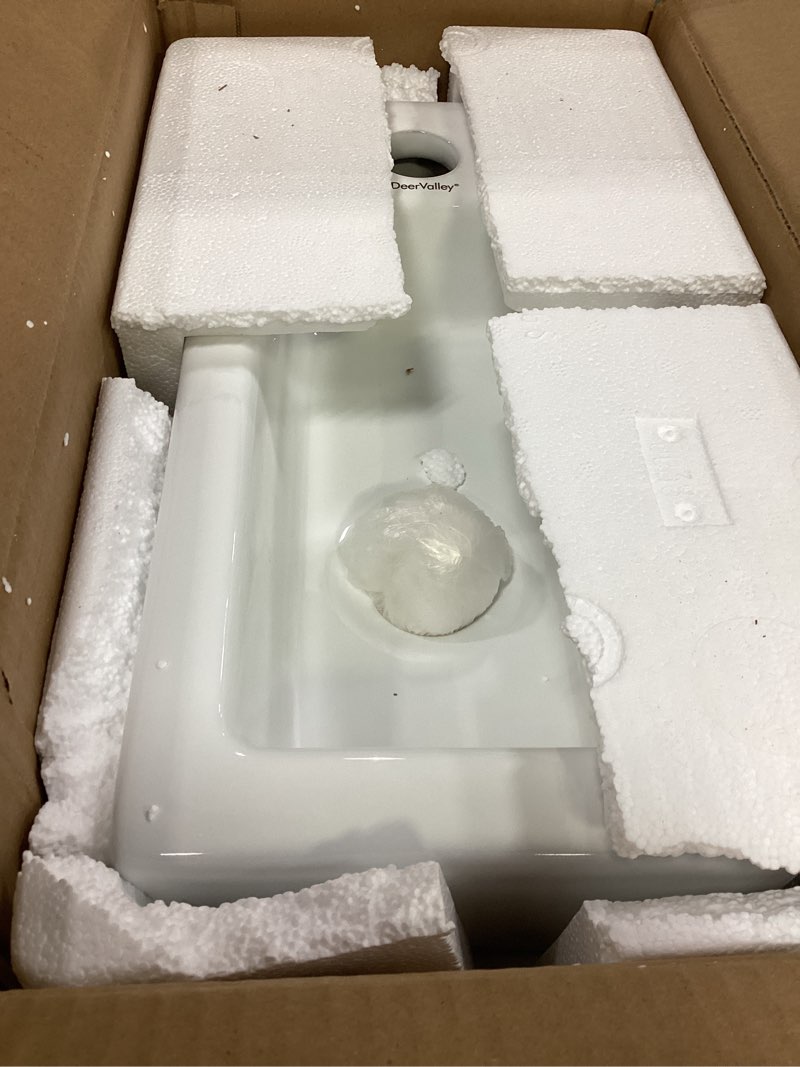 Condition photo showing Good Condition for small bathroom sink deervalley, 15"x7" mini rectangle wall mount vessel sink for bathroom powder room cloakroom, floating space saving design, easy to clean white ceramic wash basin (left hand) left hand-white
