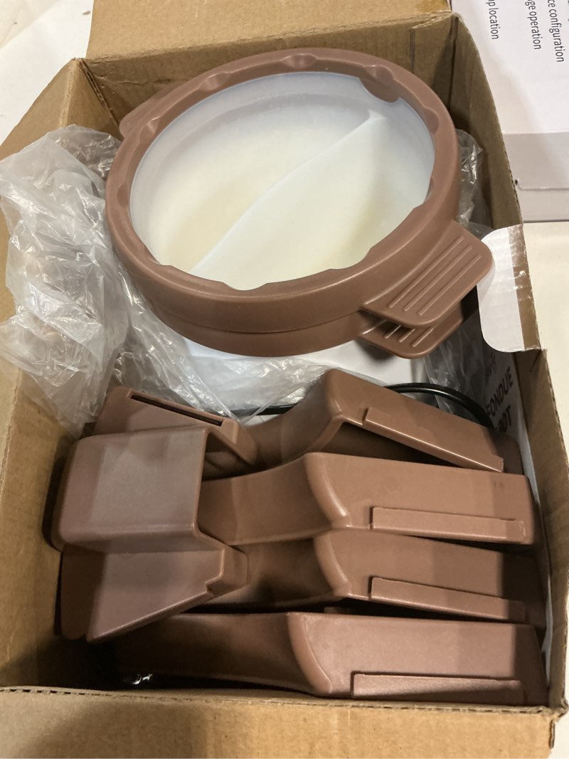 Condition photo showing Good Condition for Electric Fondue Pot Set with 2 Pots, Melting Chocolate Warmer for Dipping, Candy & Chocolate Melting Pot, Fondue Pot Electric Set, Fondue Forks Included, 2.5 Cups, Brown