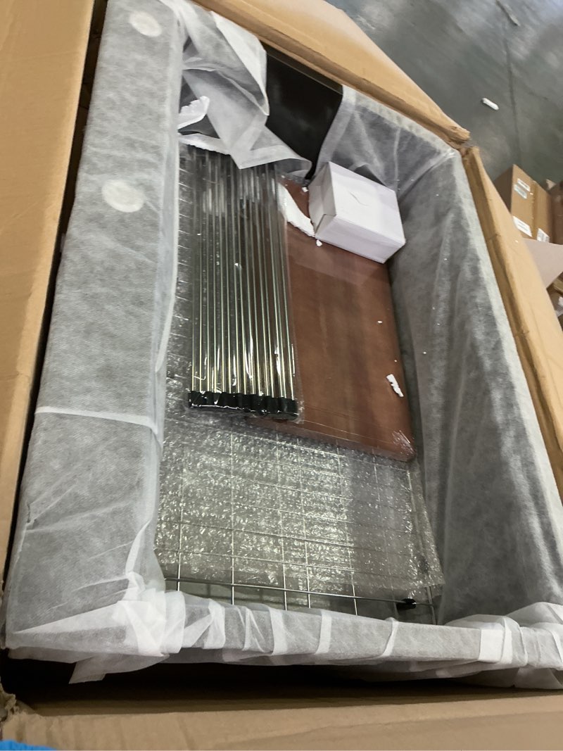 Condition photo showing New/Like New for Black 30x22In Drop In Kitchen Sink Workstation- Stainless Steel Topmount Modern Large Single Bowl Workstation Sink Come With SS Grid,Drying Rack,Cutting Board,Drain Assembly For Various Kitchen Style 30x22 Black Workstation