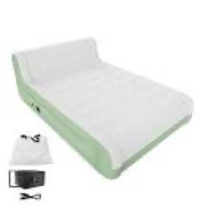 queen air mattress with headboard built in pump 18”self inflating air bed for family guest travel camping green