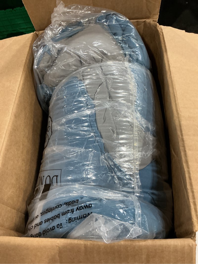 Condition photo showing As Is for hig 3pc dusty blue full size comforter set - all season reversible down alternative comforter with two shams - quilted duvet insert with corner tabs - box stitched blanket - breathable, soft, fluffy
