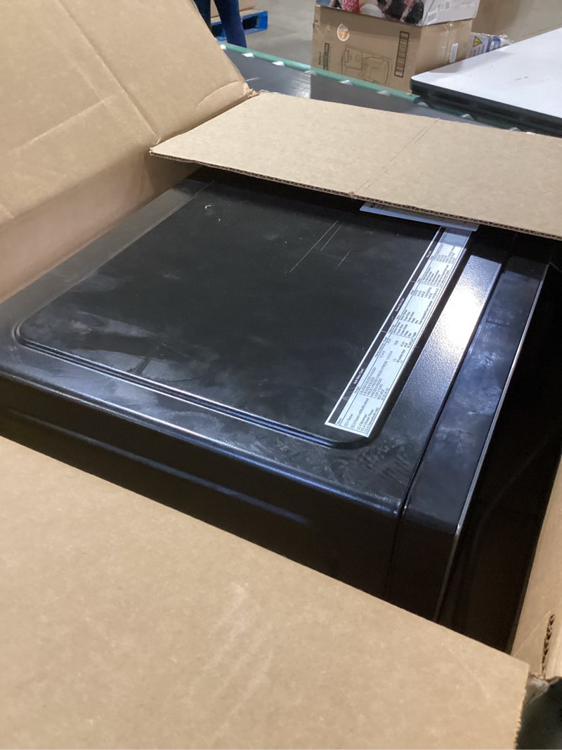 Condition photo showing As Is for TOSHIBA EM131A5C-BS Countertop Microwave Ovens 1.2 Cu Ft, 12.4" Removable Turntable Smart Humidity Sensor 12 Auto Menus Mute Function ECO Mode Easy Clean Interior Black Color 1000W 1.2 Cu.ft