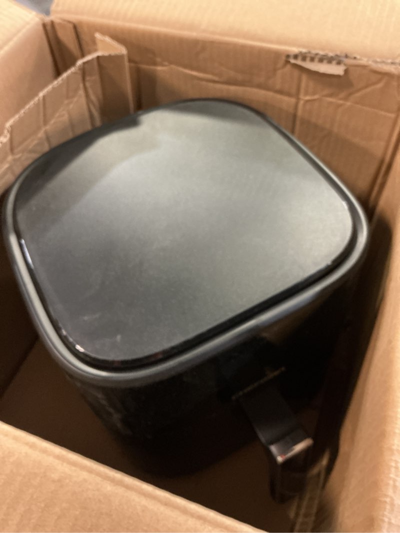 Condition photo showing As Is for chefman air fryer – 6 qt compact airfryer for quick & easy meals, features hi-fry technology for extra crisp, easy-view window, touch controls with 4 presets, nonstick & dishwasher safe basket - black black 6 quart - window