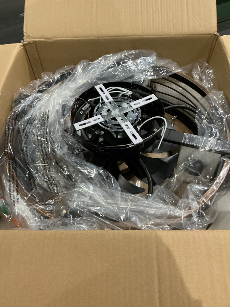 Condition photo showing Good Condition for edishine 21" pre-assembled ceiling fans with lights flush mount, 10%-100% dimmable, rustic low profile caged ceiling fan with remote, small farmhouse fan light ceiling for kitchen bedroom brushed gold
