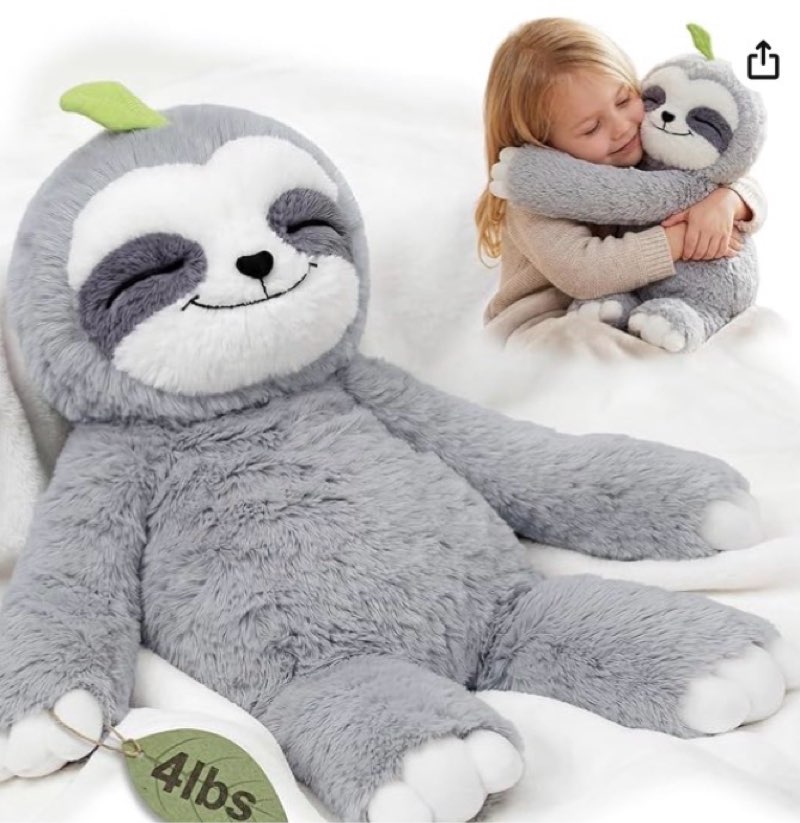 Mewaii 4 Lbs Weighted Stuffed Animals with Heating Pad- Heavy Belly & Limbs, 15" Sloth Heated Plush 