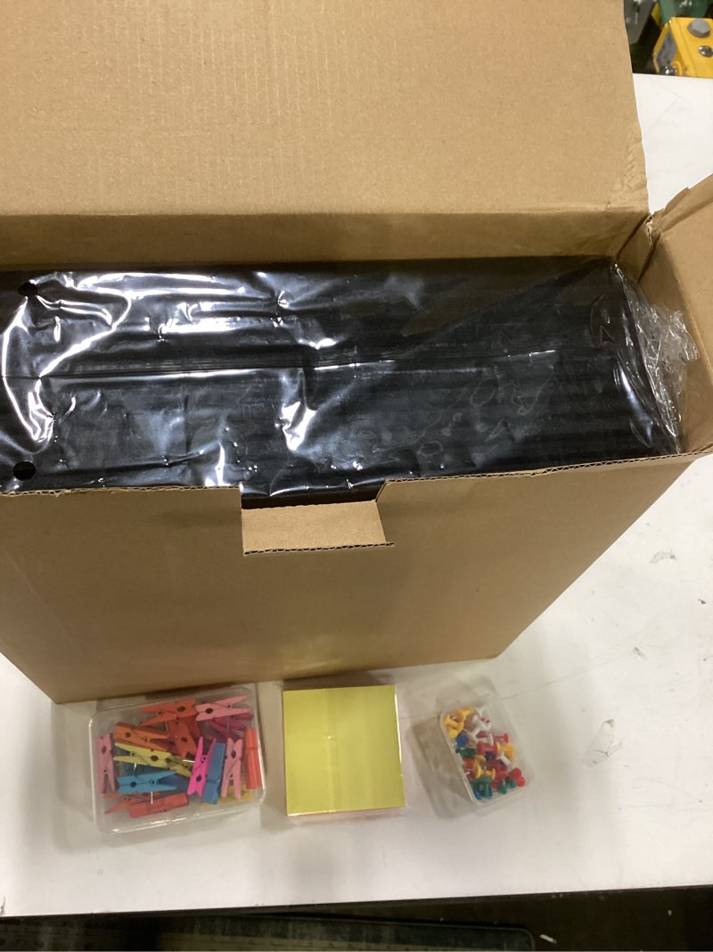 Condition photo showing New/Like New for Large Cork Board 48"x36", 12 Pack Felt Bulletin Board for Walls Black Cork Boards Tiles with Sticky Notes, Push Pins & Clips,Tack Board for Office Home Black 12 PCS