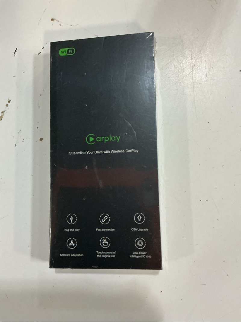 Condition photo showing New/Like New for wireless carplay adapter for apple devices 2025 upgrade, converts wired carplay to wireless dongle plug and play easy use fast stable connection control for iphone ios 10+ mini design for cars black square black