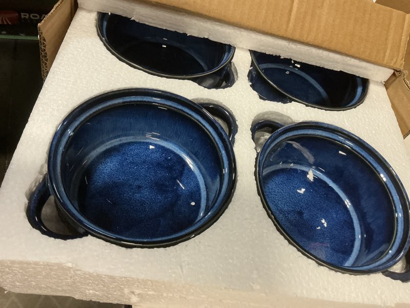 Condition photo showing item condition for KOOV Porcelain Soup Bowls With Handles - Microwave Safe, Large 24 Ounce for Cereal, Stew, French Onion - Reactive Glaze Set of 4 (Nebula Blue)