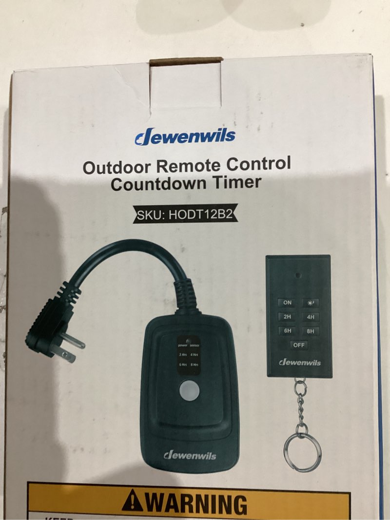 Condition photo showing New/Like New for DEWENWILS Outdoor Timer Outlet Waterproof, Outdoor Timer for Lights, 100 ft Remote Control with 2 Grounded Electrical Outlets for Outdoor String Lights, 15A 1/2HP UL Listed Photocell With Remote