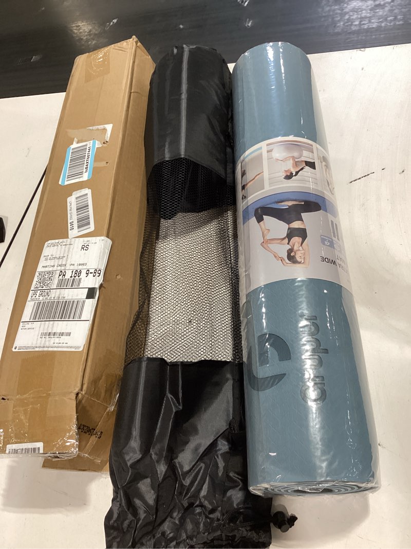 Condition photo showing New/Like New for gruper yoga mat non slip, eco friendly fitness exercise mat with carrying strap,pro yoga mats for women,workout mats for home, pilates and floor exercises grey blue / black 0.24*24*72 inches