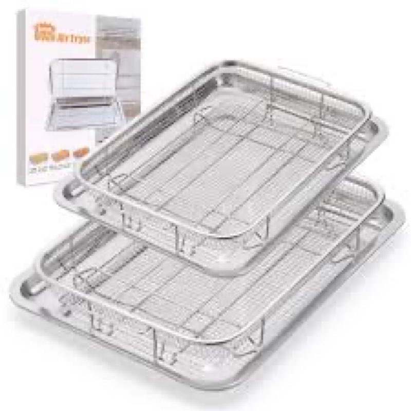 Air Fryer Basket for Oven, 2 Pack Large Air Fryer Basket and Tray Stainless Steel Oven Air Fryer Acc