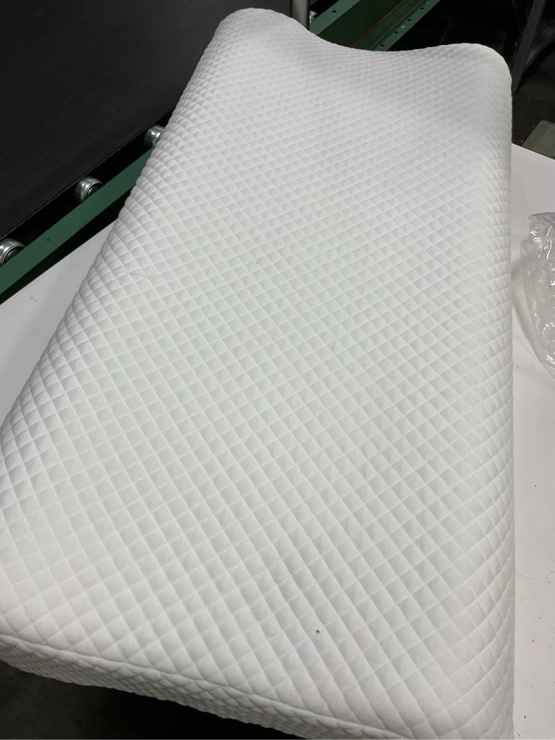 Condition photo showing As Is for AM AEROMAX 32" King Size Contour Memory Foam Pillow, Cervical Pillow for Neck Pain Relief, Neck Orthopedic Sleeping Pillows for Side, Back and Stomach Sleepers King - 32Lx16Wx(5"-5.5")H White - Soft