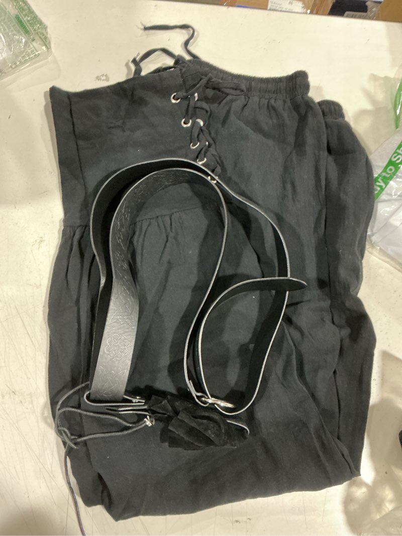 Condition photo showing Good Condition for suhine 6 pcs men's halloween renaissance costume set medieval vest shirt ankle banded pants viking belt armband pouch vintage color x-large