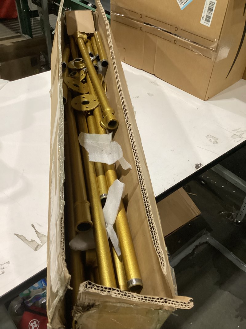 Condition photo showing Good Condition for Modern Simple Industrial Pipe Double Hanging Rods Clothing Rack, Clothes Rack Wall Mounted Heavy Duty Hanging Clothes Rack, Detachable Garment Bar 93.7X84inch (Gold)