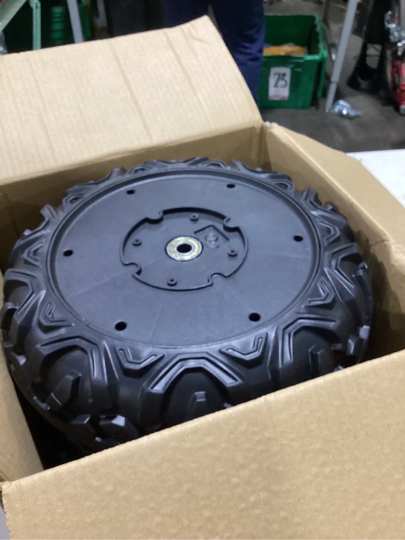 Condition photo showing Good Condition for 2 pack 30cm/11.8'' pu solid eva foam tire for power wheels,1.2cm/0.47in aperture front/rear gator alligator wheel for suv/utv/atv ride on car replacement tires upgrade,free coupler (11.8in tires)