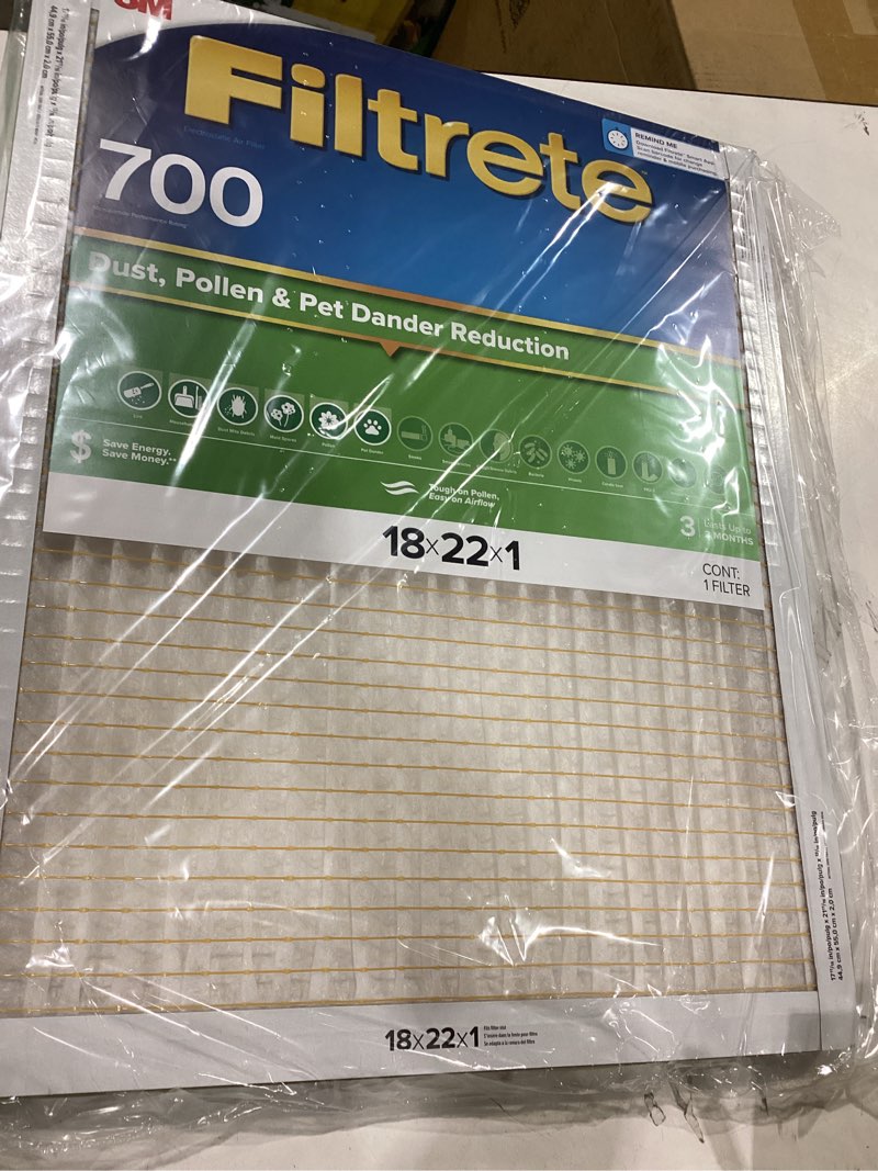 Condition photo showing New/Like New for filtrete 18x22x1 ac furnace air filter, mpr 700, merv 8, tough on pollen, easy on airflow, 3-month pleated 1-inch electrostatic air cleaning filter, 4-pack (actual size 17.69 x 21.69 x 0.81 in)