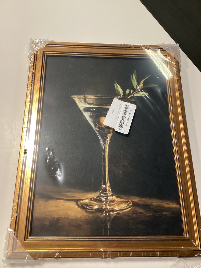 Condition photo showing New/Like New for bzstyleart vintage wall art decor for living room, martini framed wall art room decor aesthetic, framed cocktail artwork, bedroom painting pictures12 x 16 inch martini cocktail