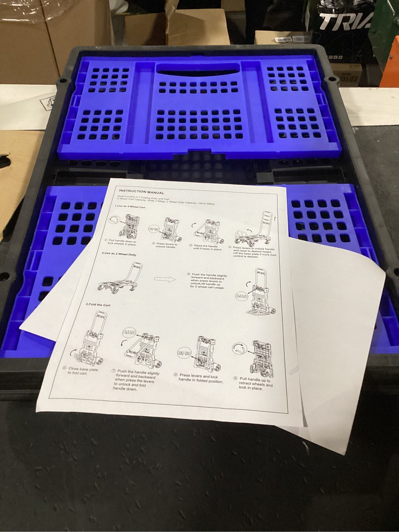 Condition photo showing New/Like New for (similar) 330lb folding hand truck heavy duty carrying, combination of four wheels and two wheels convertible dolly cart with retractable handle dolly for moving office carts(blue) 330lb blue