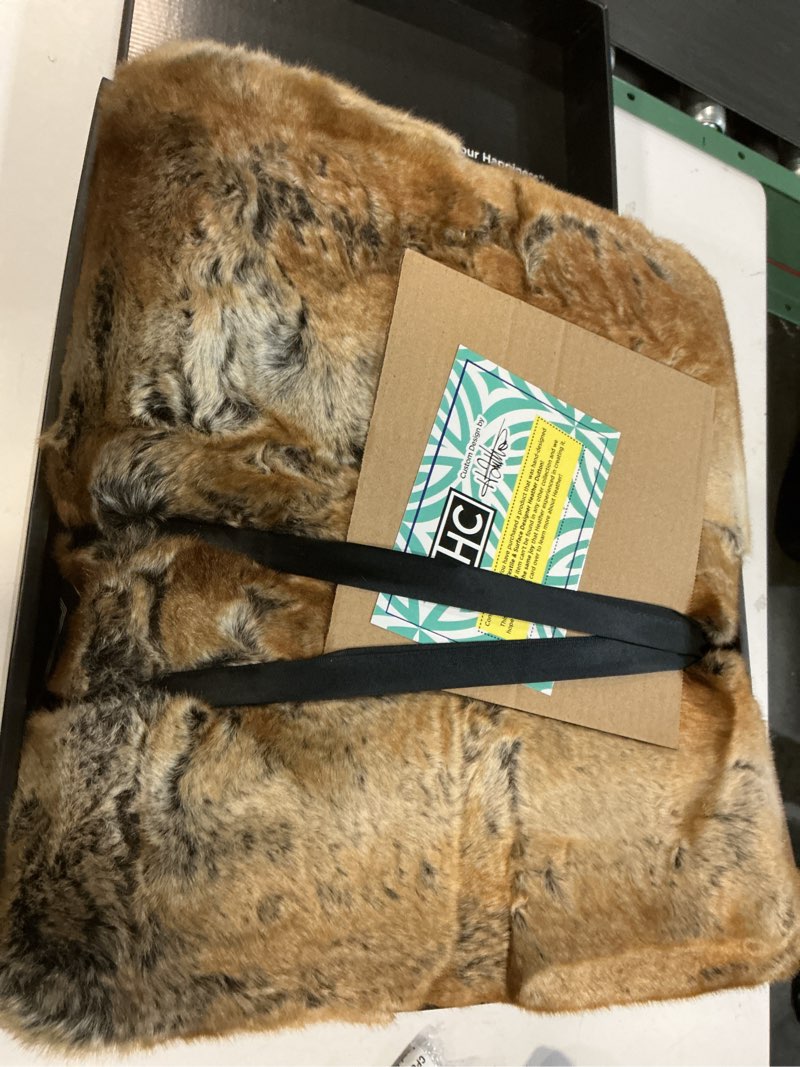 Condition photo showing New/Like New for Faux Fur Throw - Luxurious, Hypoallergenic Premium Zobel Faux Marten Sable Fur Blanket with Plush Mink Back and Gift Box, 60x70” by Bedford Home (Amber Brown)