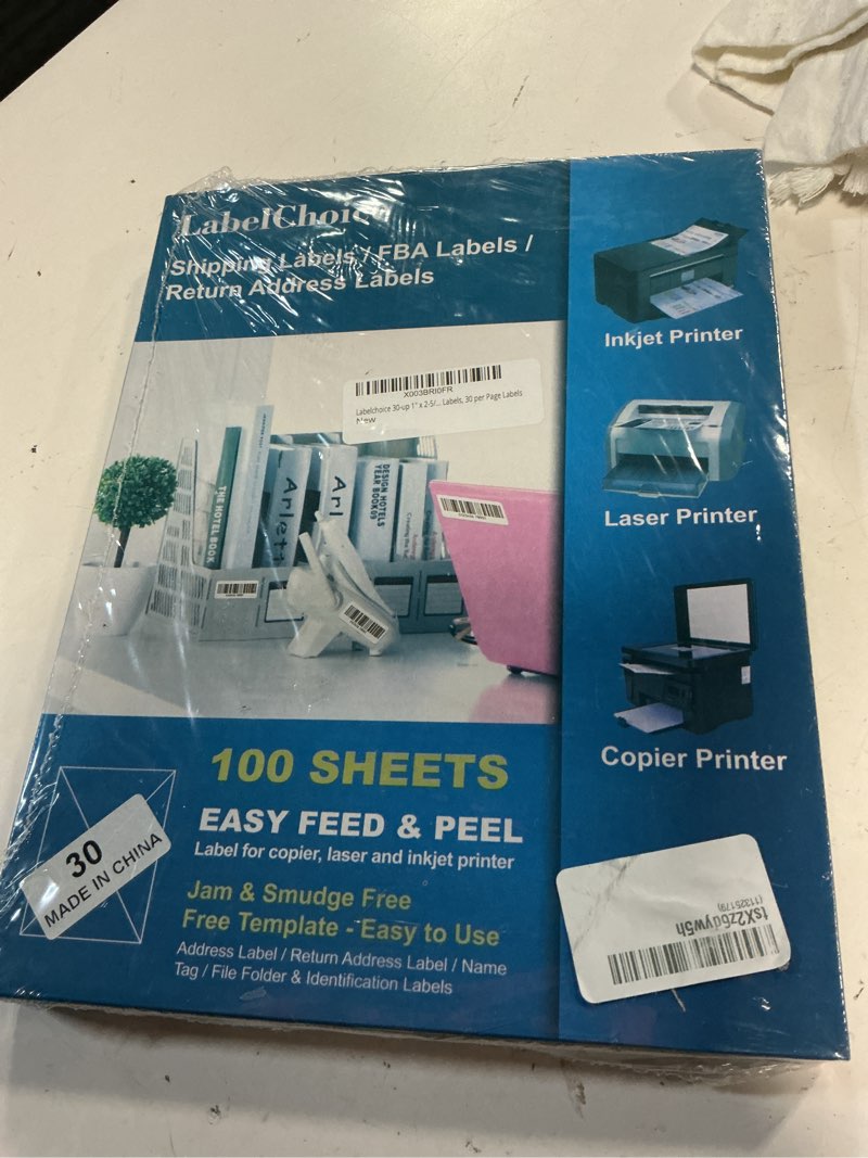 Condition photo showing New/Like New for 100 sheets 3000 pcs 30-up 1" x 2-5/8" shipping address fba labels for laser & inkjet printers, 30 up labels 1 x 2-5/8 on us letter,30 per sheet return address stickers, 30 per page