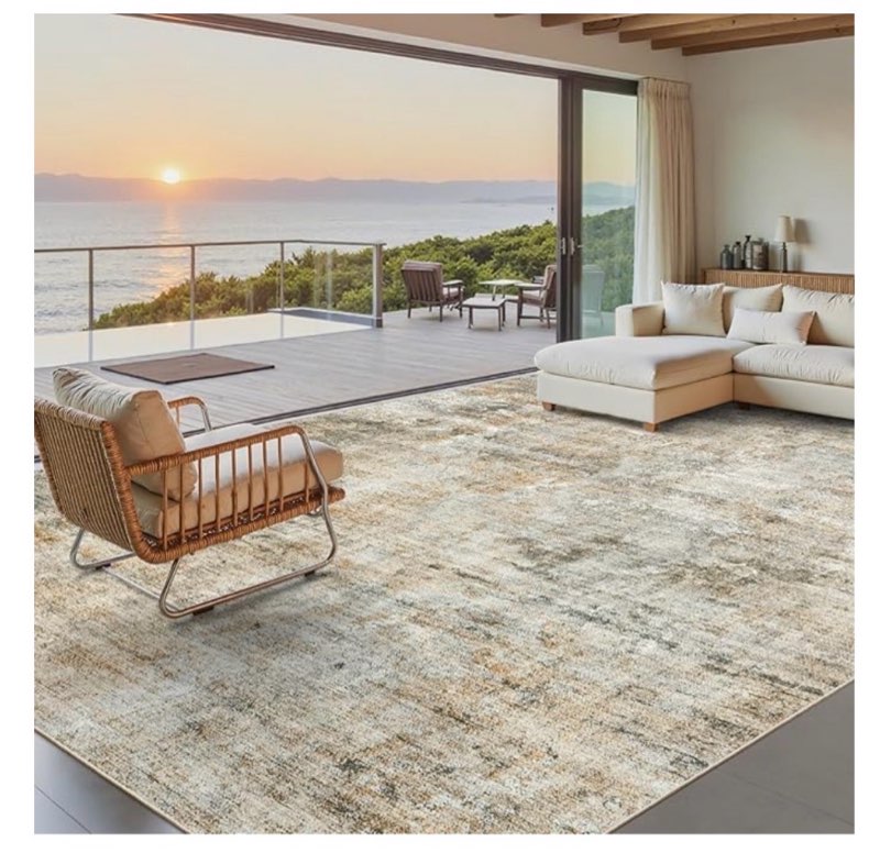 Soalmost Abstract Rug 8x10 Large Living Room Rugs Neutral Modern Washable Area Rugs for Bedroom Dining Room Non-Slip Stain Resistant Foldable Thin Rug Brown Grey