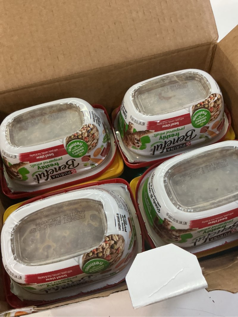 Condition photo showing Good Condition for (best before jul / 2027) purina beneful gravy wet dog food variety pack, prepared meals stew - (12) 10 oz. tubs