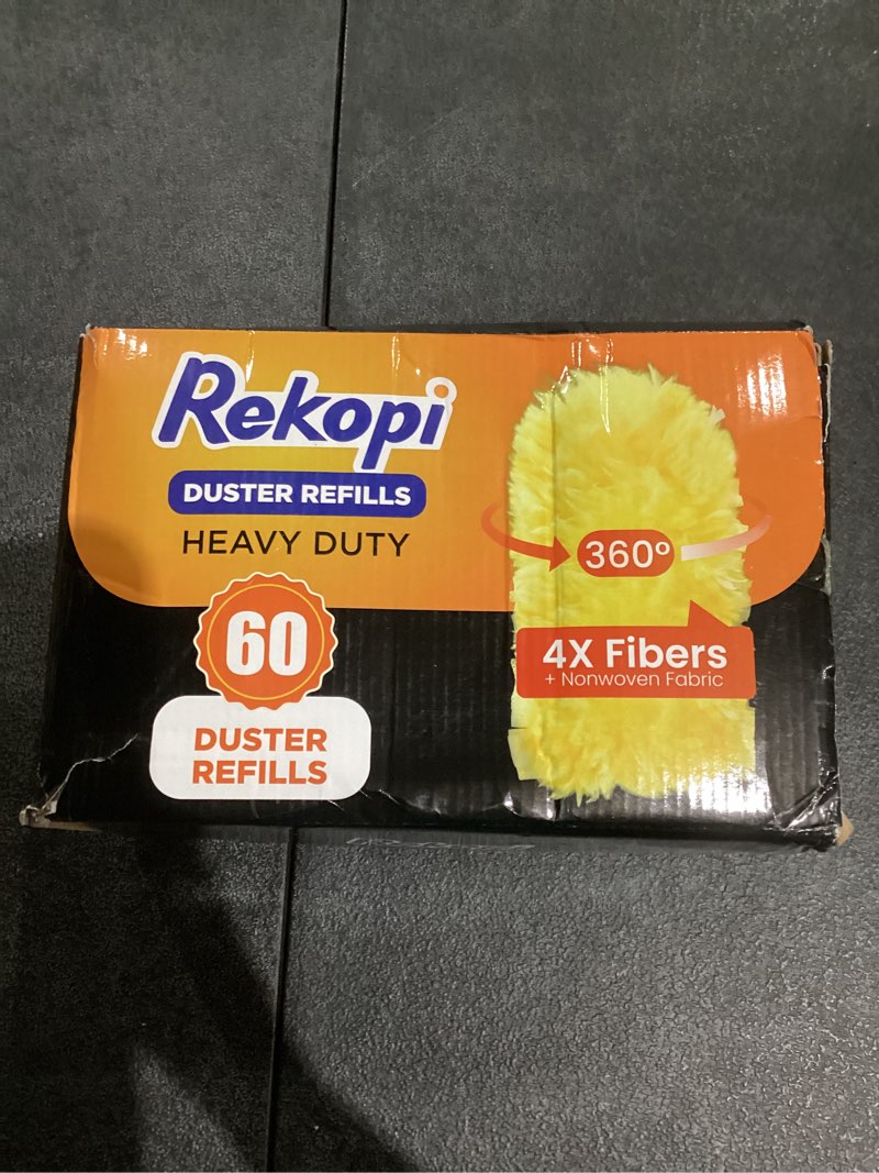 Condition photo showing New/Like New for 60 count heavy duty duster refills for swiffer, multisurface 360° larger size dusters with 4x microfibers, unscented disposable dusters for cleaning home, blinds, fans, corners (only duster) yellow 60