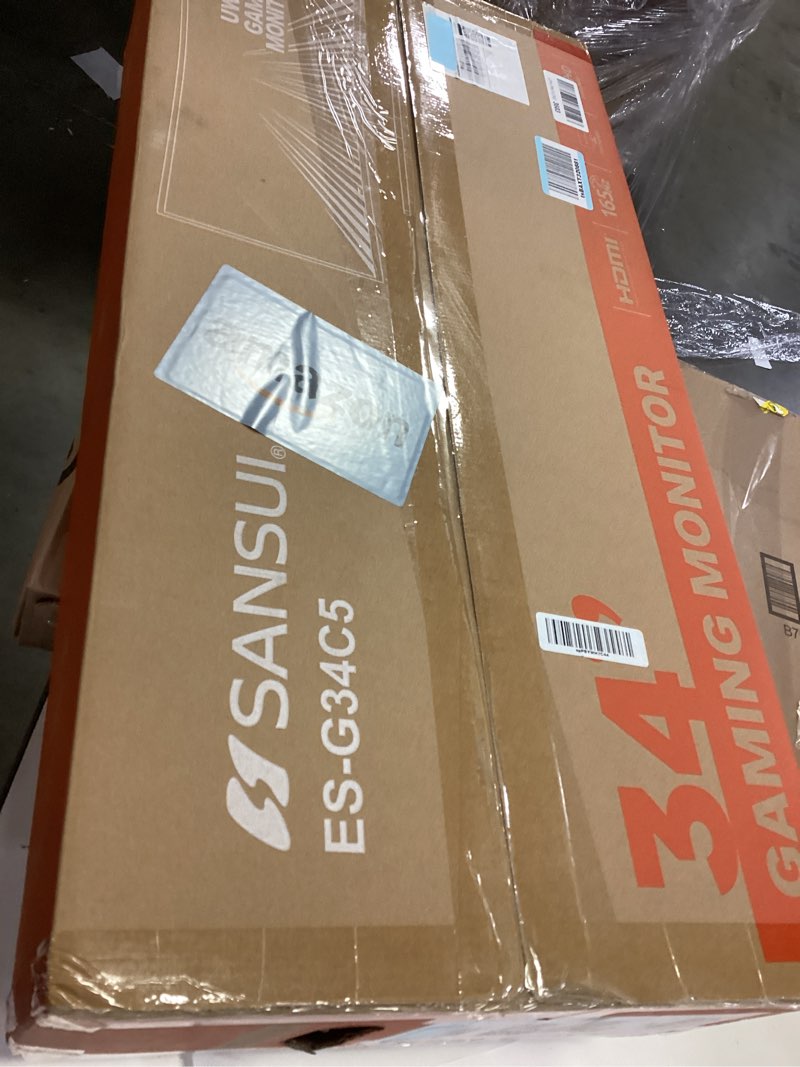 Condition photo showing As Is for SANSUI 34-Inch Curved Gaming Monitor UWQHD 3440 x 1440 Up to 165Hz Curved 1500R - PIP/PBP, 1ms(MPRT), HDR, 300nits, sRGB 125%, DCI-P3 95%,FreeSync,HDMIx2,DP1.4 x2 (DP Cable Included) 34In UWQHD 165HZ Curved Gaming 34In UWQHD 165HZ Curved Gaming