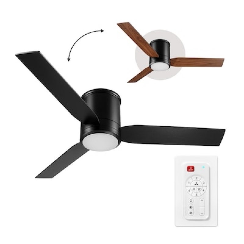 globe electric caledon 52-in black with matte black blades led covered outdoor flush mount