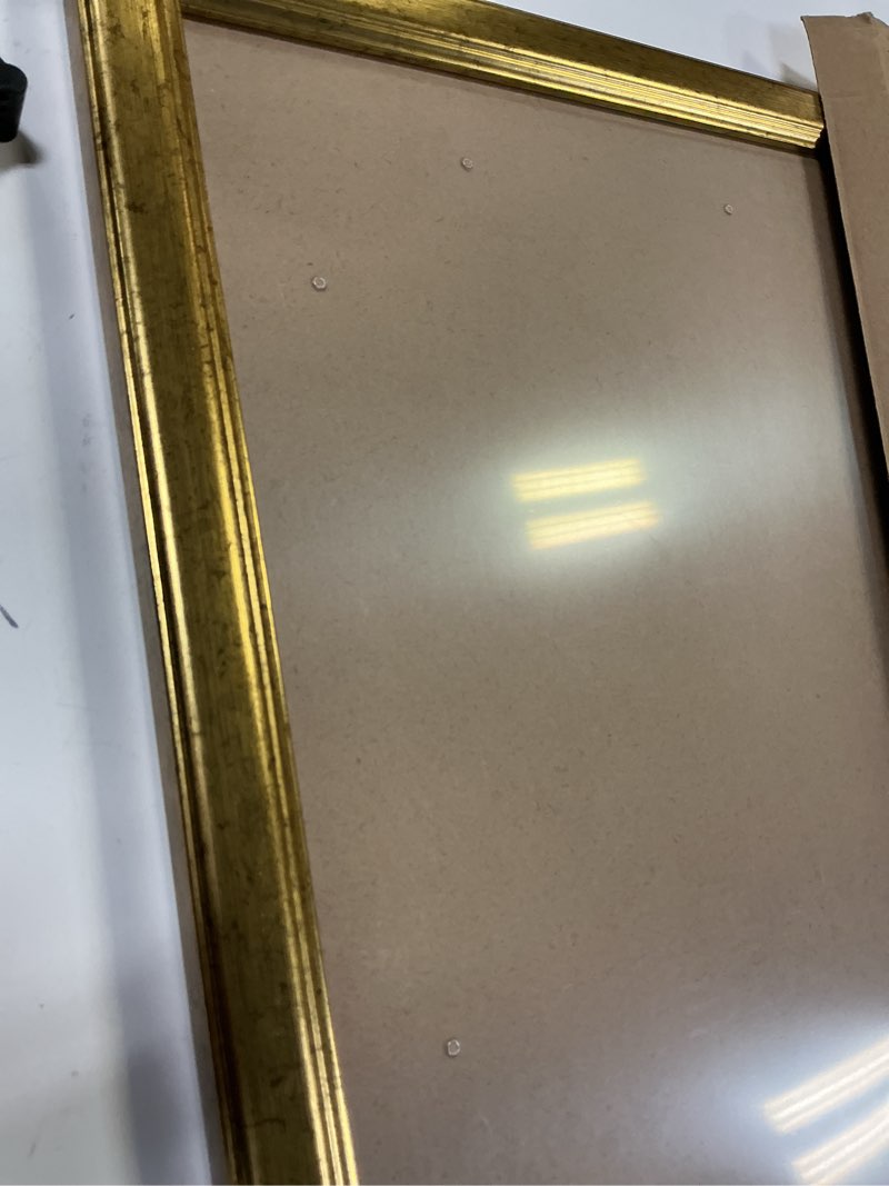 Condition photo showing Good Condition for 16x24 Wood Frame Gold, Ornate Natural 24x16in Picture Poster Frame, Modern Golden 16 x 24inch Gallery Wall Photo Frame with HD Plexiglass, Horizontal Vertical Wall Mounting Display 1pcs Gold 16x24