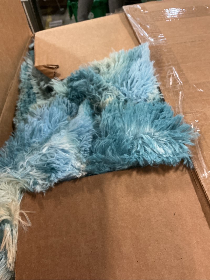Condition photo showing As Is for shag rugs for living room 8x10, ultra soft fluffy abstract blue yellow fuzzy rugs for bedroom boys girls kids dorm, non-slip indoor plush shaggy large carpet