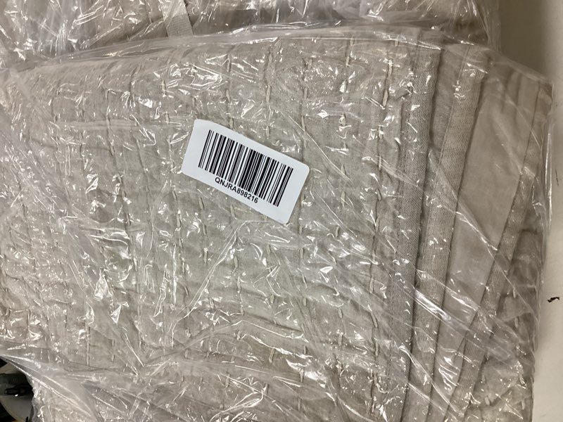 Condition photo showing New/Like New for european linen cotton stitch quilt set, full/queen, natural