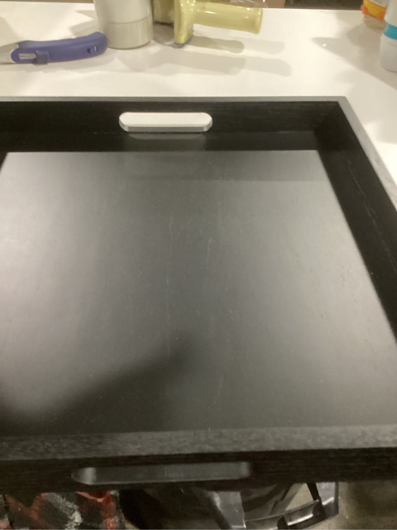 Square Wood Serving Tray with Handle, Ottoman Decorative for Home, 16x16 inches Black