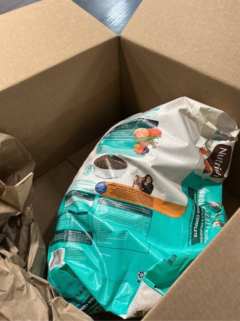 Condition photo showing Good Condition for (mar 2027 ) nutrish indoor complete premium natural dry cat food, chicken with lentils & salmon recipe, 14 pounds (packaging may vary) chicken with lentils & salmon 14 pound (pack of 1)