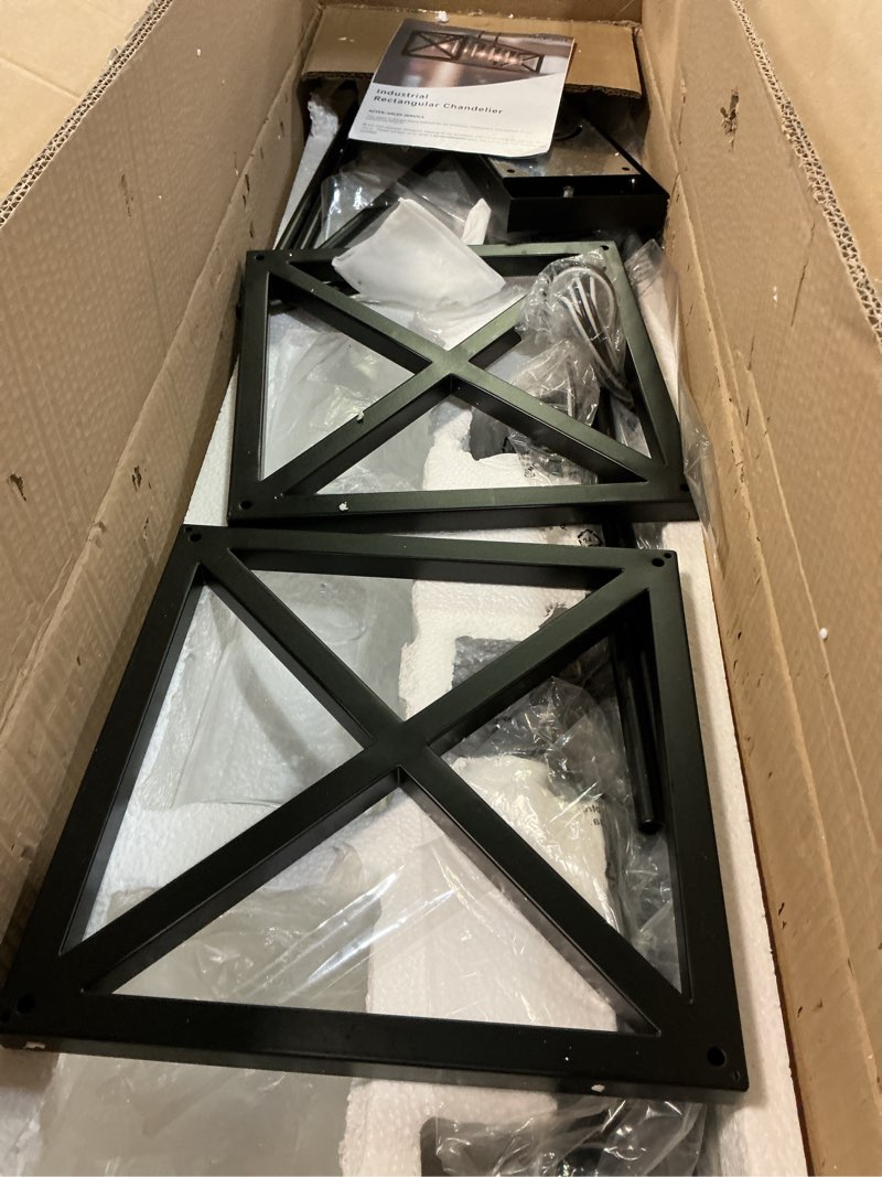 Condition photo showing Good Condition for Espird Farmhouse Dining Room Light Fixture - 5 Light Matte Black Rectangle Light Fixture with Adjustable Height & Thickened Metal Dining Table Fixture Chandeliers for Dining Room&Kitchen Island 5 light Black