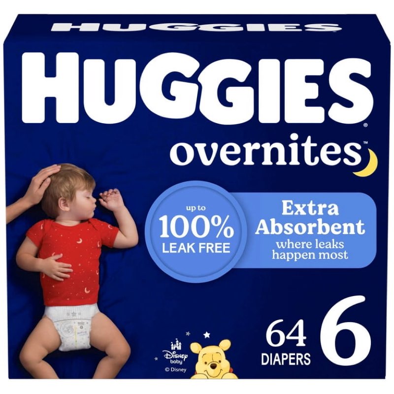 huggies overnites nighttime diapers, size 6 (35+ lbs), 64 count (select for more