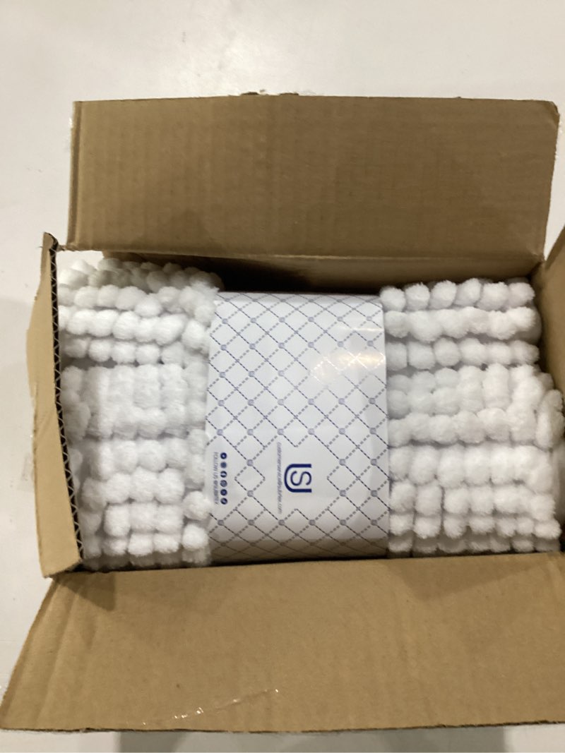 Condition photo showing New/Like New for subrtex bathroom rugs chenille bath rug soft short plush bath mat soft shower mat water absorbent shower mat quick dry machine washable(white,18" x 24") white 18" x 24" (rectangular)