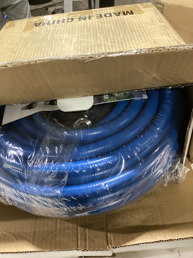 Condition photo showing As Is for pressure washer hose, 3/8" x 100ft power washer hose, kink resistant hot and cold water flexible washing hose max 248°f, 4800 psi commercial industrial grade steel wire braided extension hose