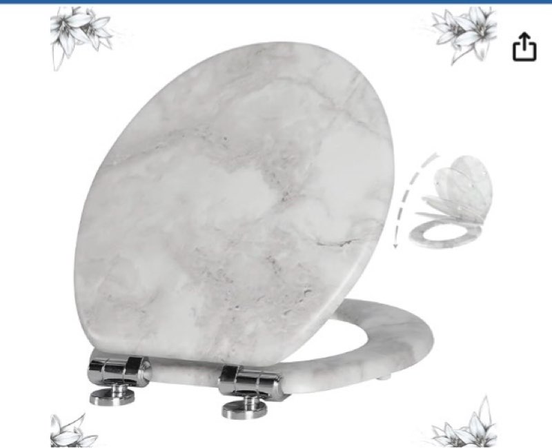 angel shield marble toilet seat durable molded wood with quiet close,easy clean?quick-release hinges (round,gray marble)