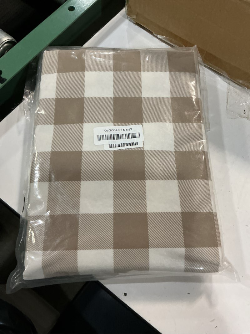 Condition photo showing Good Condition for smiry rectangle table cloth, waterproof vinyl tablecloth with flannel backing, wipeable buffalo plaid table cover for picnic, indoor and outdoor (khaki & white, 54"x108") 108" x 54" (rectangular) khaki & white