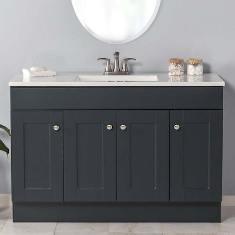 Project Source Dover 48-in Navy Blue Single Sink Bathroom Vanity with White Cultured
