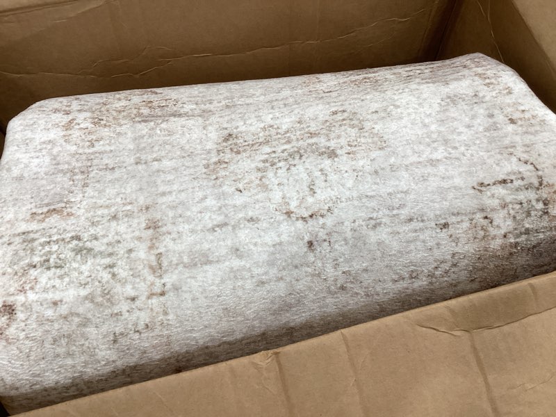 Condition photo showing Good Condition for hazo haus farmhouse area rugs for living room, 8x10 washable modern abstract rug for bedroom, dining room under table & home office, ultra-soft low pile design, stain resistant (beige & peach) 8' x 10' (rectangular) beige / brown / peach