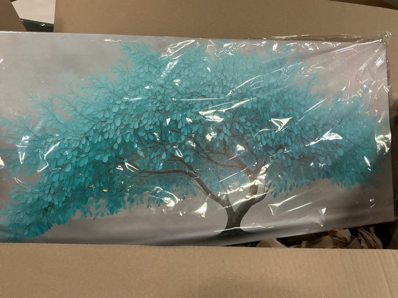 Condition photo showing New/Like New for tree of life wall art for living room bedroom teal blue nature print picture painting large framed wall decor for bathroom office modern home botanical landscape wall decorations artwork size 20x40 ready to hang teal blue 40"l x 20"w